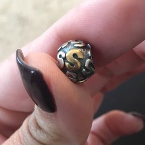 Pandora charm. S initial. Gold and silver.