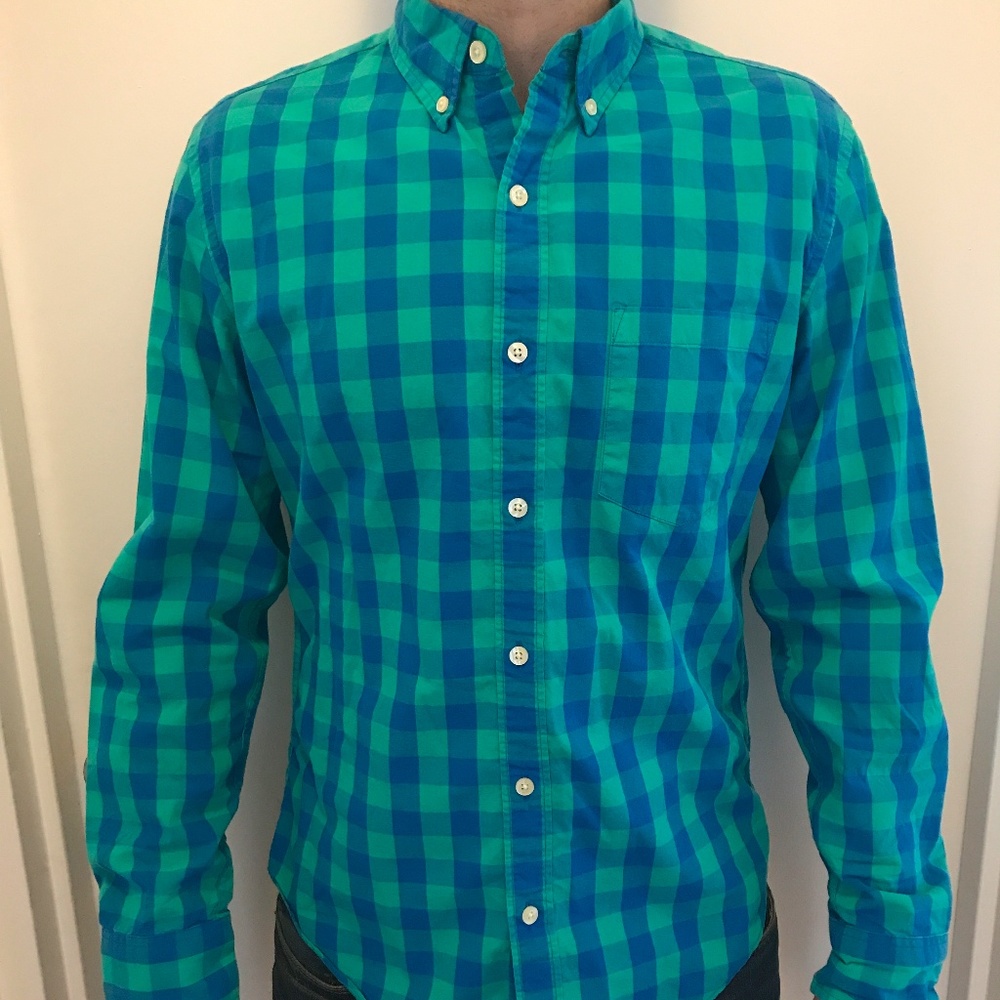 J.Crew Men Slim Fit Green/Blue Button Down Medium