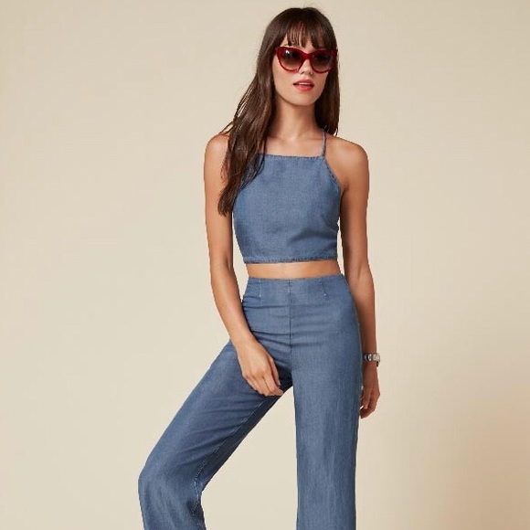 two piece denim pants set