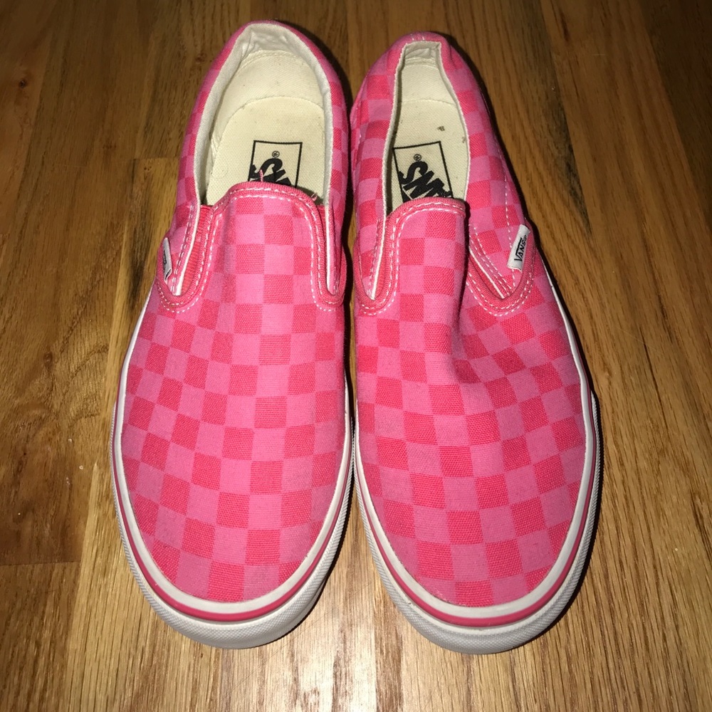 Pink checkered slip-on Vans