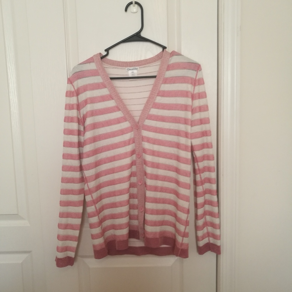 oscar de la renta metallic striped cardigan