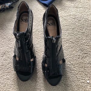 Studded patent heels