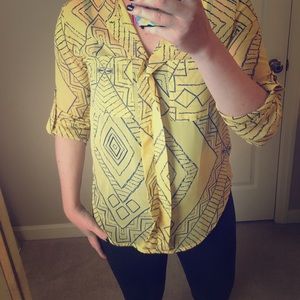 Navy and yellow blouse