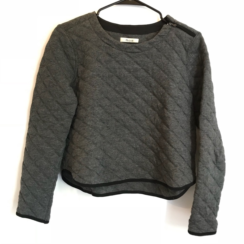 Madewell quilted cropped shoulder zip sweater