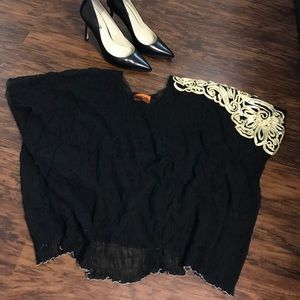 Black Stretchy Oversized Crinkly Gold Embroidery