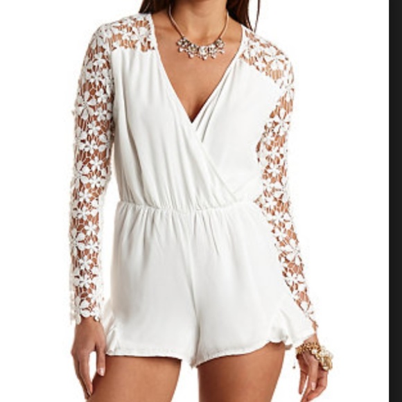 Charlotte Russe Dresses & Skirts - white flower long sleeve romper medium