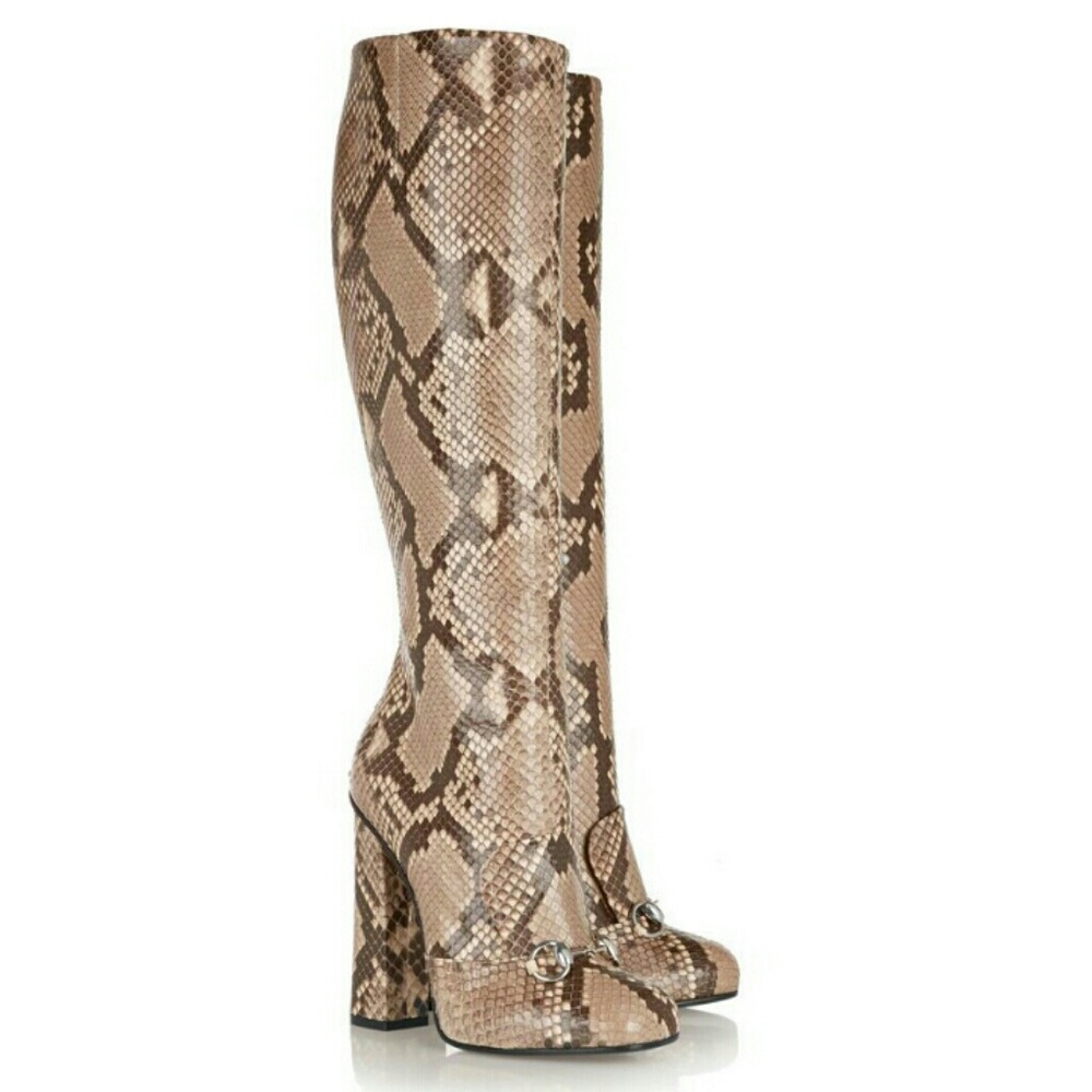 Horsebit-Detailed Python Knee Boot - image 1