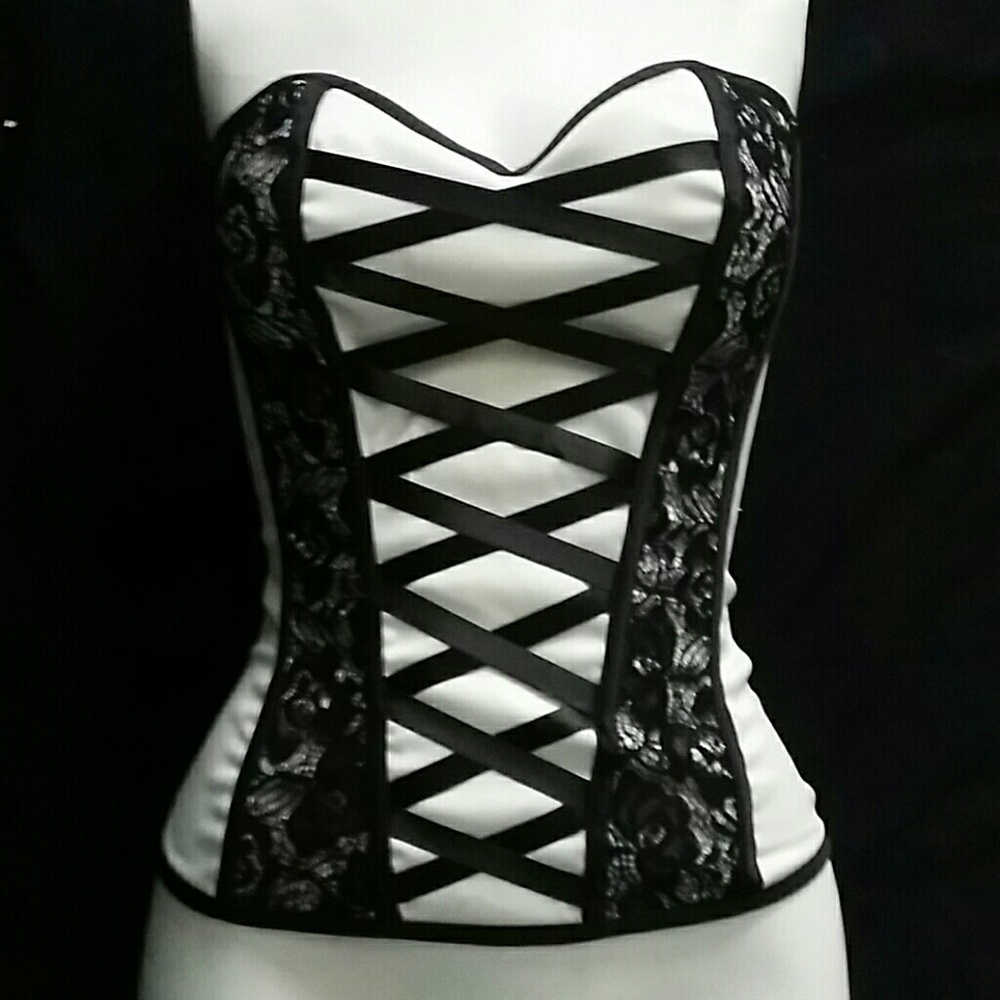 Silk and lace faux corset goth fetish lingerie top