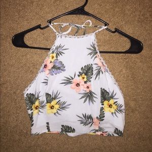 Blue Hawaiian Print Halter Crop Top 🌺