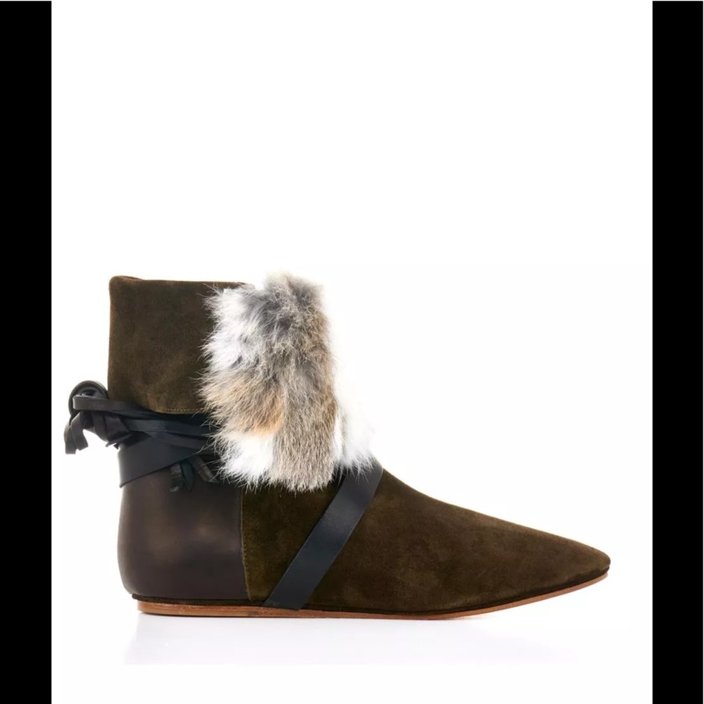 Isabel Marant Calfskin Velvet Dk Green Boots w/Fur