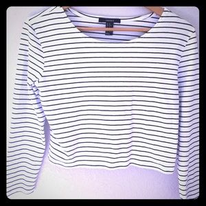 Forever 21 girls’s striped king sleeve crop shirt