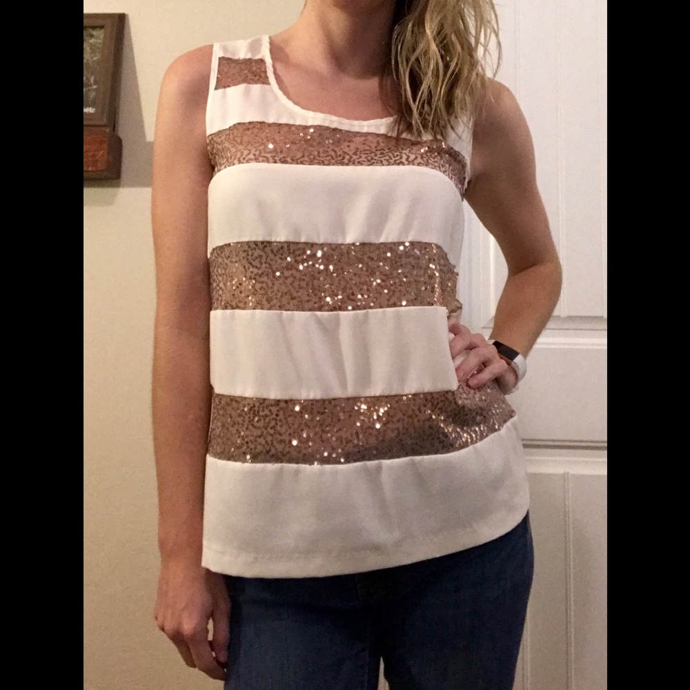 Cream and gold glitter blouse tank top