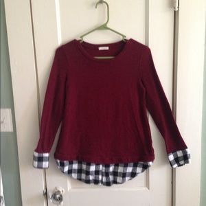 Small 12PM Layered Burgundy Flannel Sweater