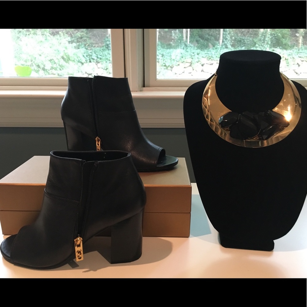 Cole Haan Black peep toe leather booties