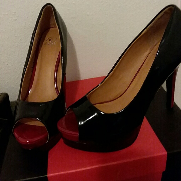 Shoes - Red and Black Patent Leather High Heels
