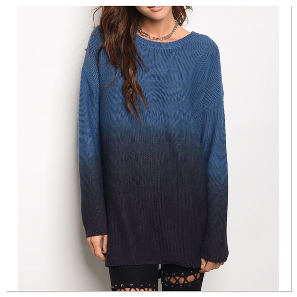 ONLY 1 left! Blue Ombré Distressed Sweater - Picture 4 of 5