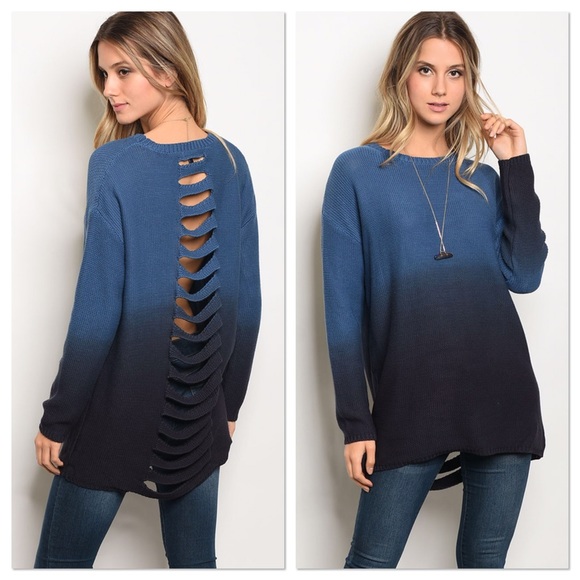 Lavender Moon Sweaters - ONLY 1 left! Blue Ombré Distressed Sweater