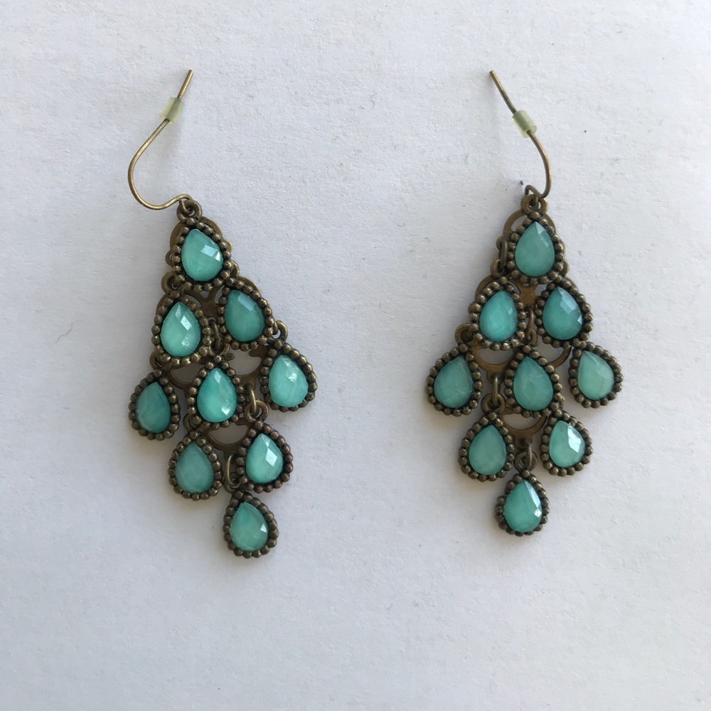Turquoise and brass dangly earrings