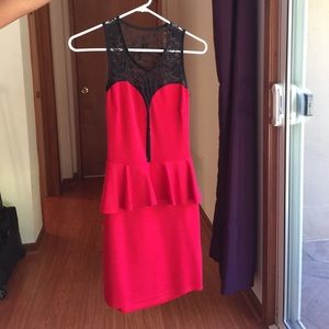 Red Cocktail Dress w/ Black Lace