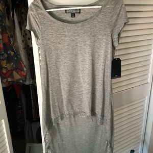 Gray tunic top with lace hem. Size small