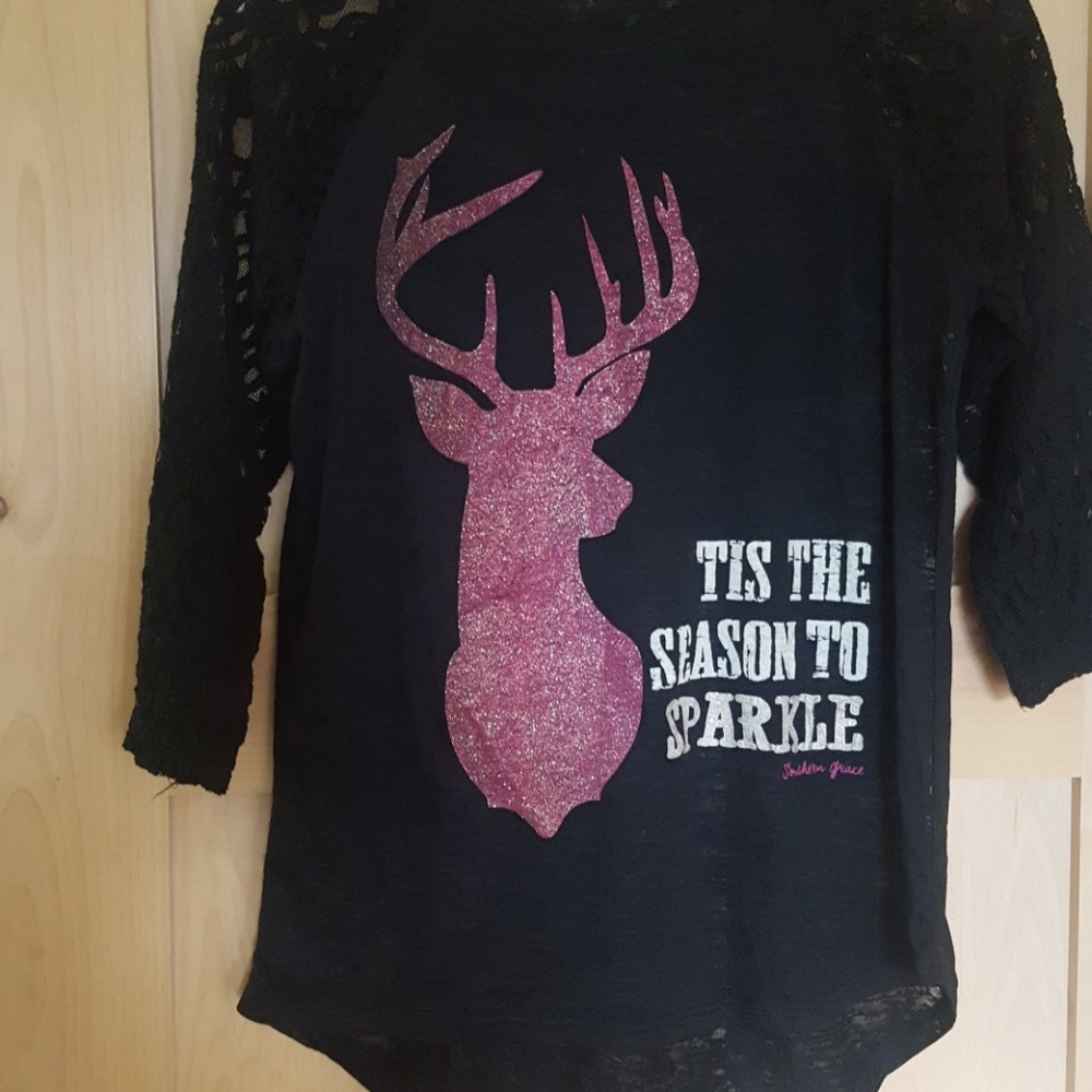 Southern Grace top with lace sleeves.