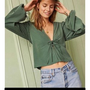 Kimchi Blue Tie-Front Ballon Sleeve Top