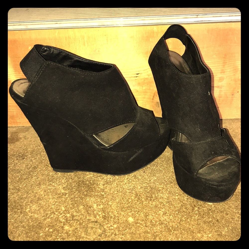 Black suede winter wedge. Worn once