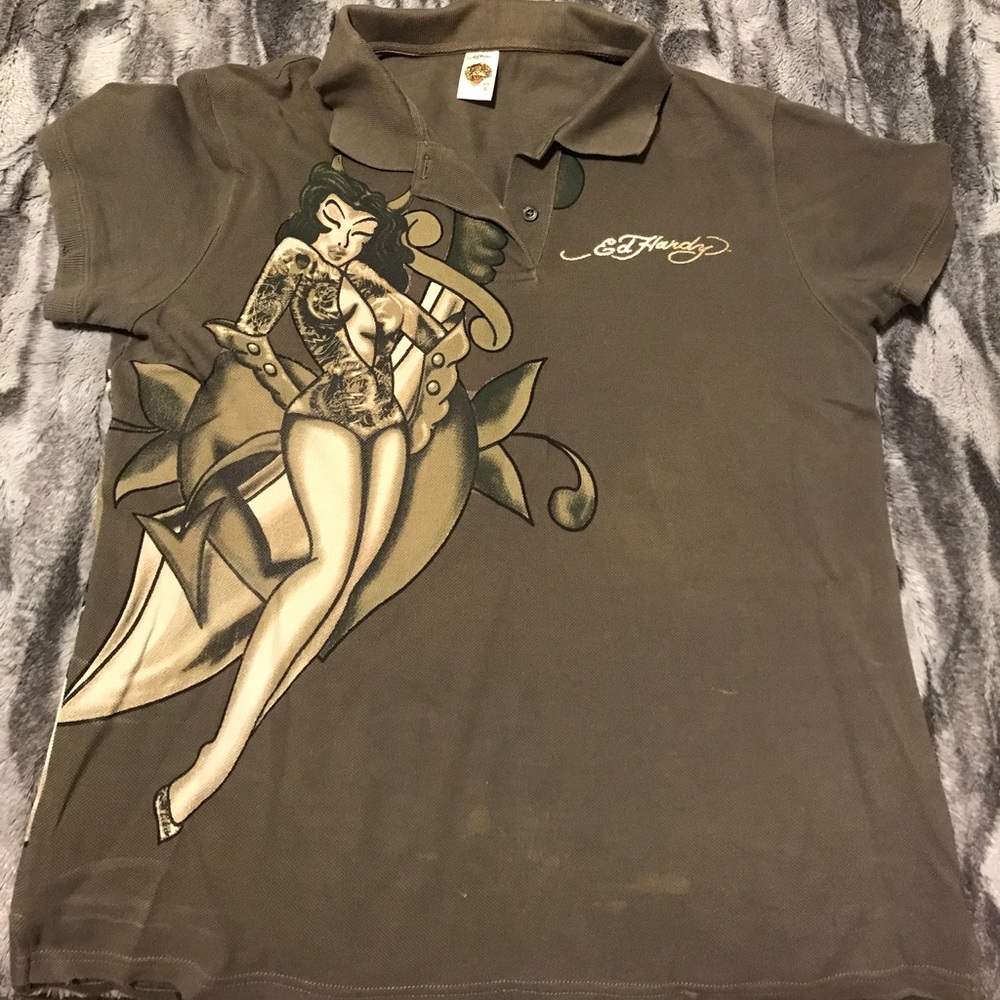 Dark Gray/Brown Polo style Ed Hardy shirt - FINAL