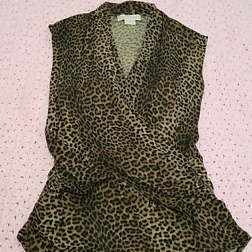 Michael Kors wrap style ruched sleeveless blouse