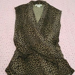 Michael Kors wrap style ruched sleeveless blouse