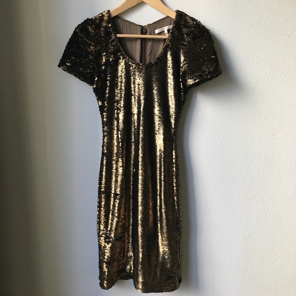 Halston Heritage Gold Sequin Mini Dress - Picture 2 of 7