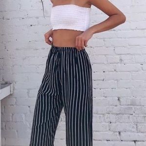 Blue striped flowy pants clearance