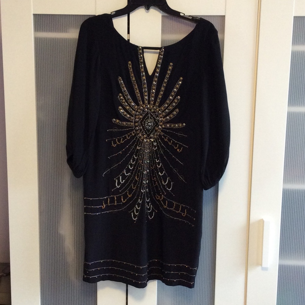 Love token black silk beaded dress