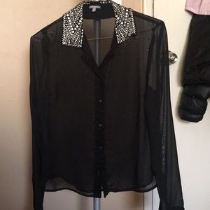 Black button up shirt with studded collar