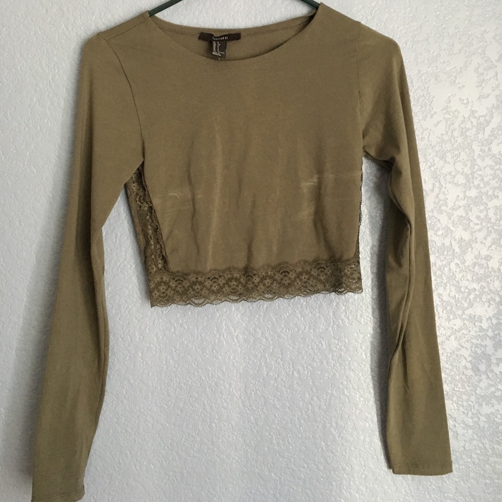 Green Lace Crop Top