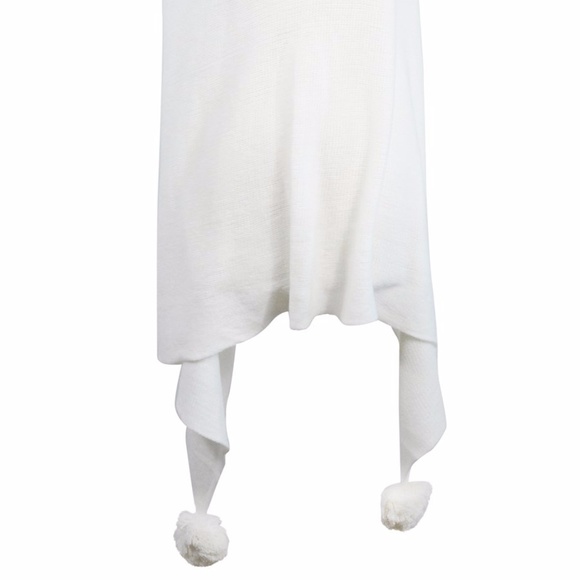 SALE! NWT ivory POM POM poncho wrap shawl sweater - Picture 2 of 4