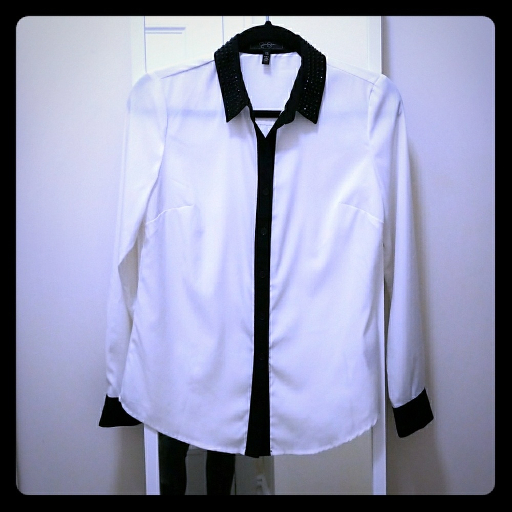 Black studded white blouse