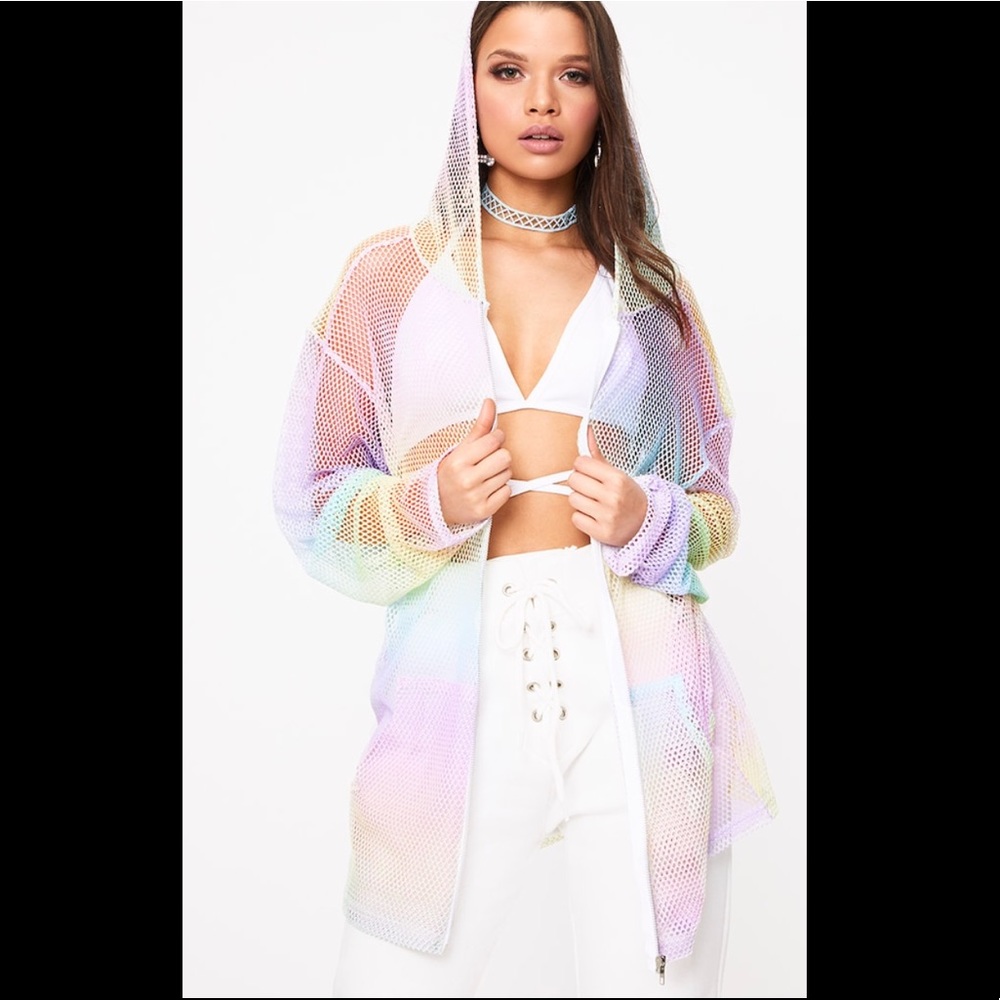 Rainbow Mesh Zip Through Hoodie