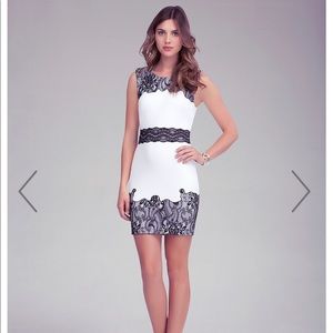 Bebe lace trim ponte black and white dress