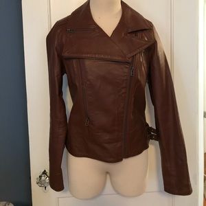 Bagatelle leather Moto jacket, small, cognac brown
