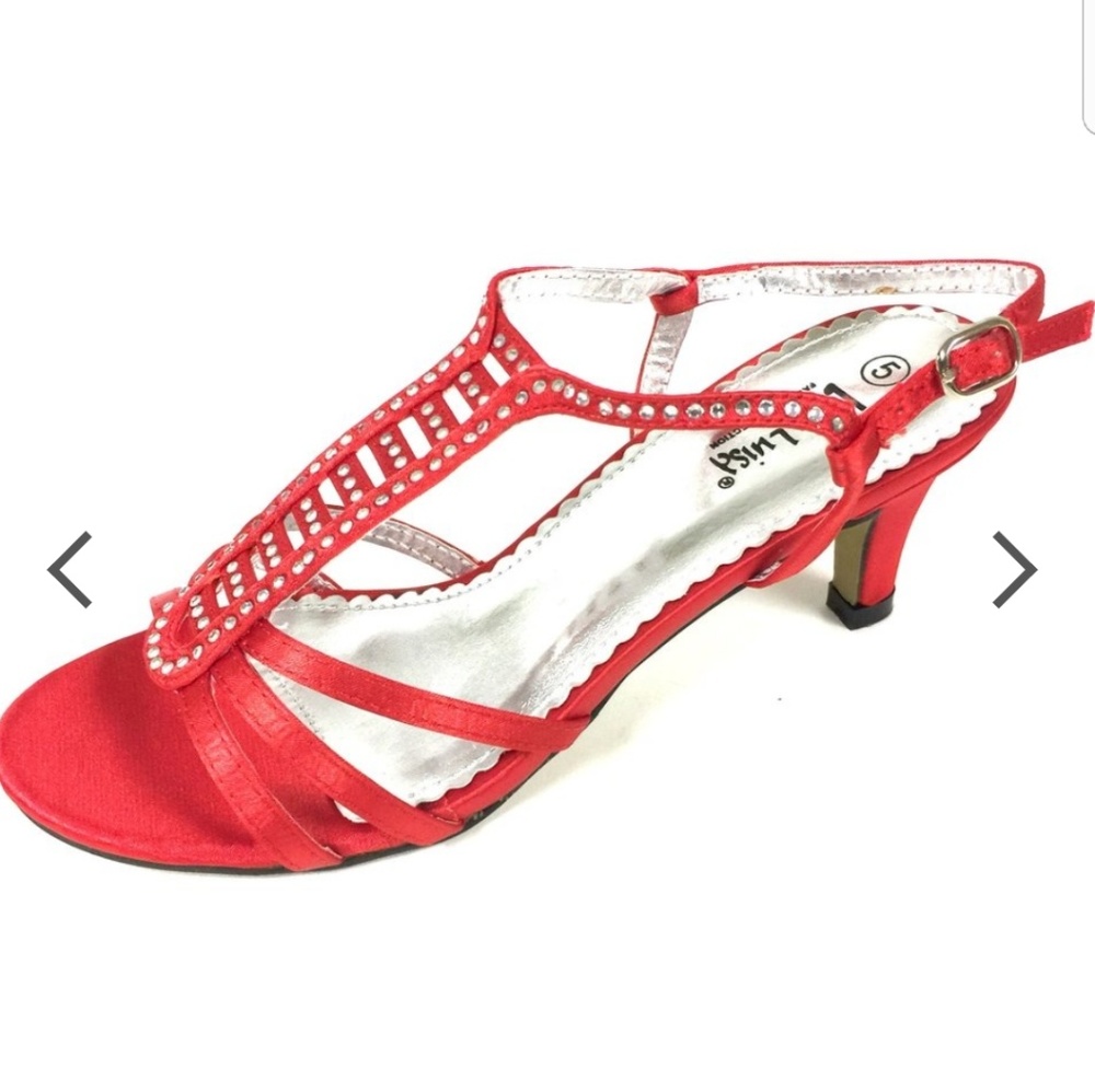 Red Snadlas  comfy heels with rhinestone