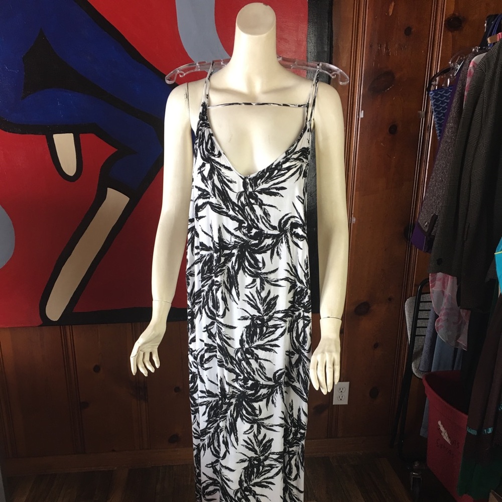 ONIA Palm Print black & white Stella maxi dress M