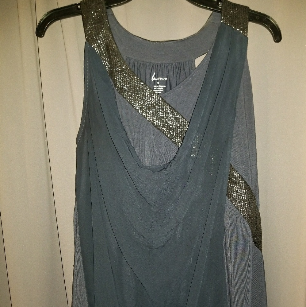 Navy blue dress tank with shear over-lay