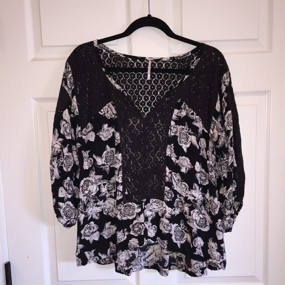 Free People Floral Flowey Blouse