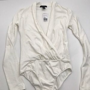 Forever 21 white deep plunge Bodysuit Sz S