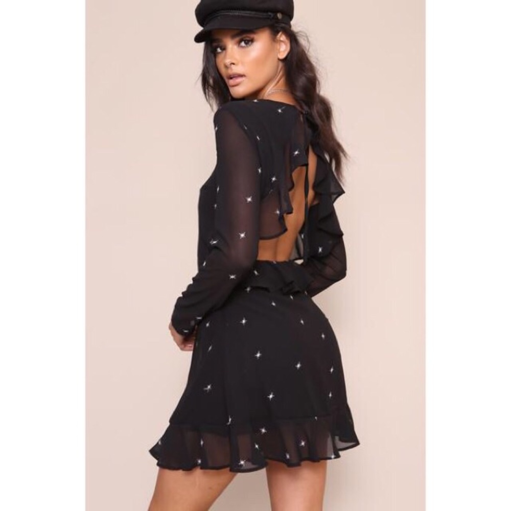 Black Star Embroidered Backless Ruffle Dress - Picture 5 of 8