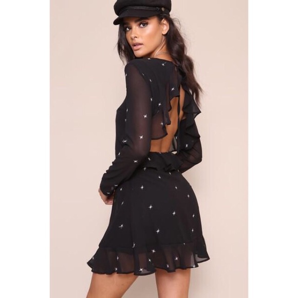 Black Star Embroidered Backless Ruffle Dress - Picture 5 of 8