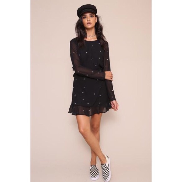 Black Star Embroidered Backless Ruffle Dress - Picture 8 of 8