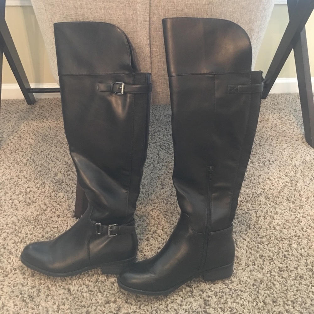 Black over the knees wide calf boots