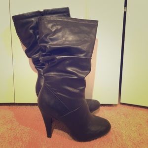 Black faux leather heeled boots